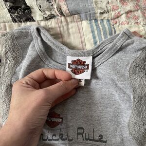 Retro/Vintage Cropped Harley Tank 'Chicks Rule' - Lace Detailing - Small